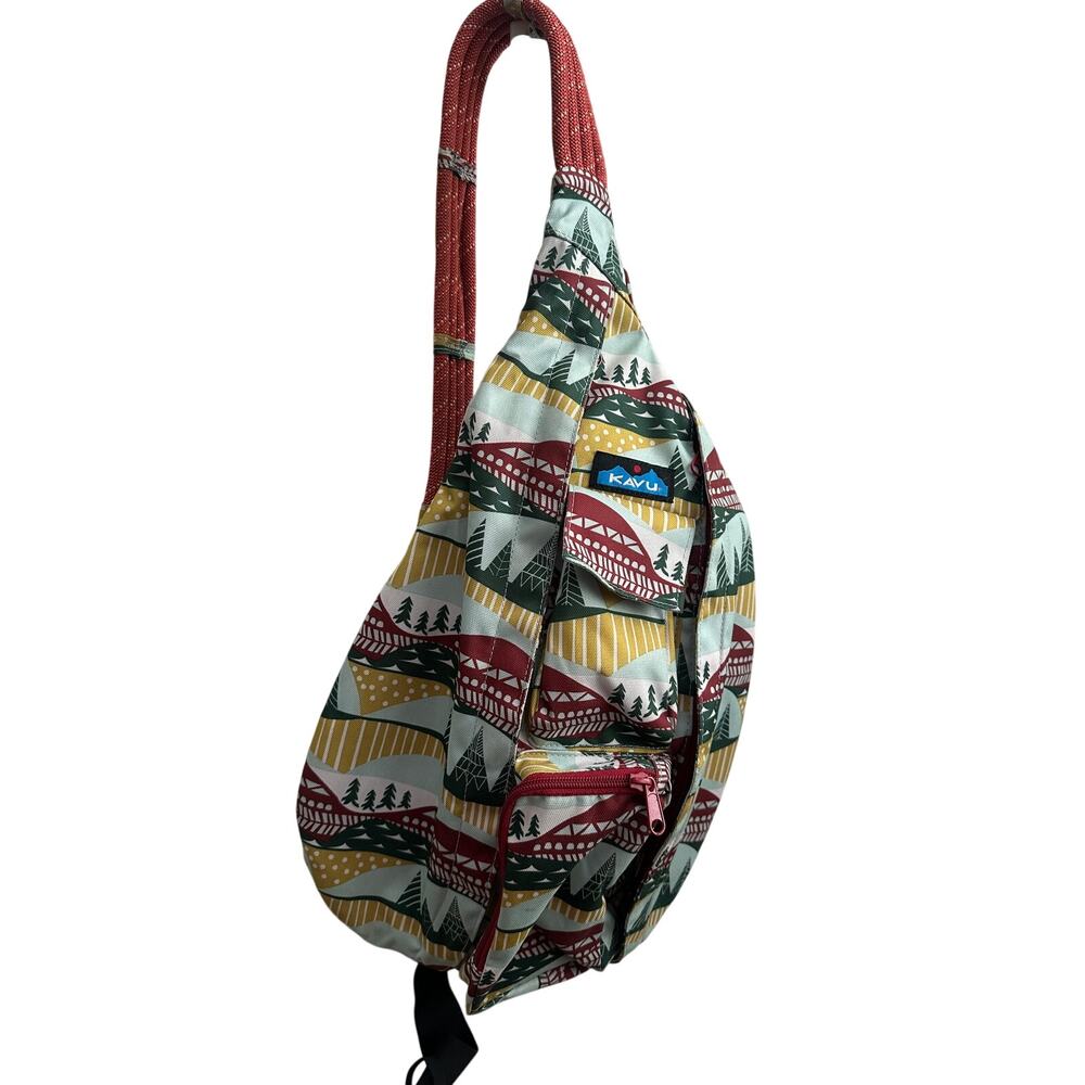 KAVU Rope Bag Sling Backpack Mountain Tree Print Outdoor Crossbody